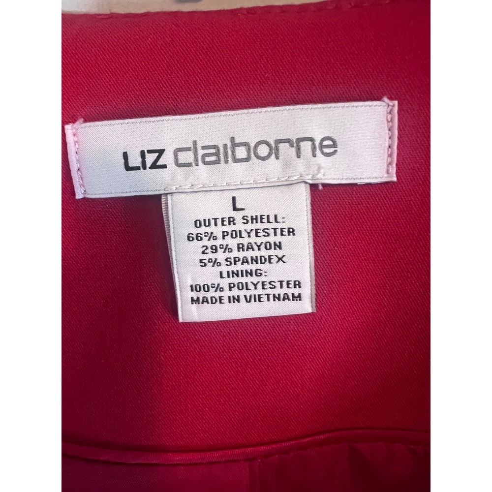 Liz Claiborne Red Collarless Zip Front Blazer Jacket Size Large Stretch Pocket - Picture 7 of 7